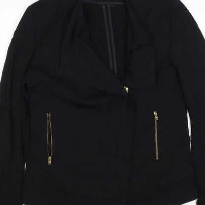 Reiss Women’s Black Size S Biker Jacket Gold Zip Lined