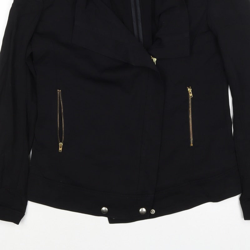 Reiss Women’s Black Size S Biker Jacket Gold Zip Lined