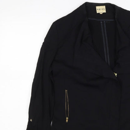 Reiss Women’s Black Size S Biker Jacket Gold Zip Lined