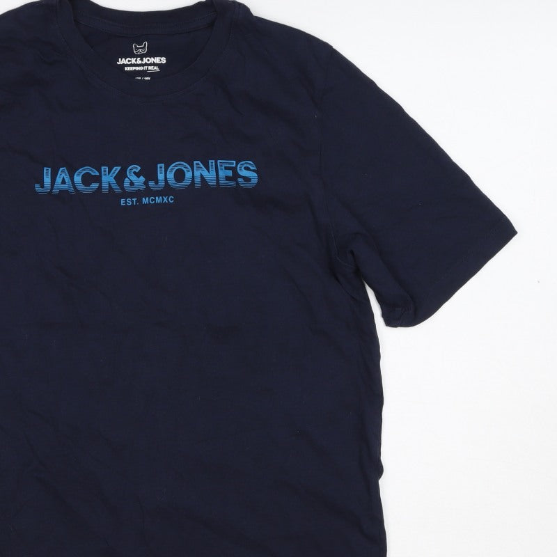 Additional view of Jack & Jones Teens Navy Blue XS Logo Graphic Crew Neck T-Shirt