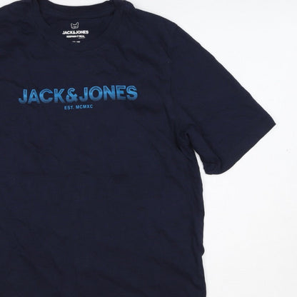 Additional view of Jack & Jones Teens Navy Blue XS Logo Graphic Crew Neck T-Shirt