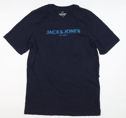 Back view of Jack & Jones Teens Navy Blue XS Logo Graphic Crew Neck T-Shirt