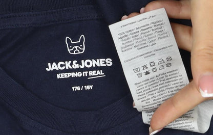 Additional view of Jack & Jones Teens Navy Blue XS Logo Graphic Crew Neck T-Shirt
