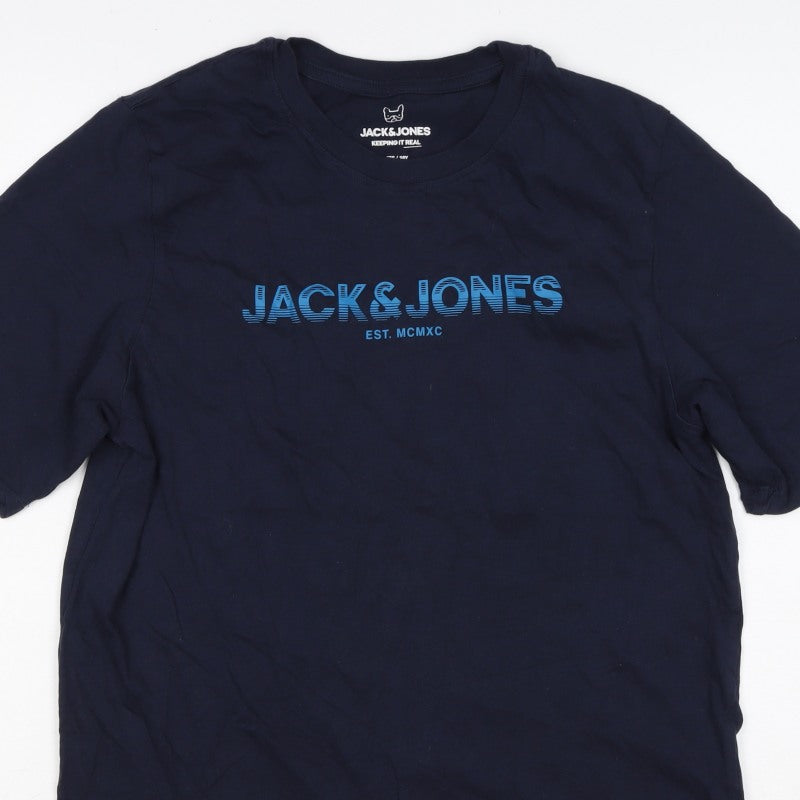 Additional view of Jack & Jones Teens Navy Blue XS Logo Graphic Crew Neck T-Shirt