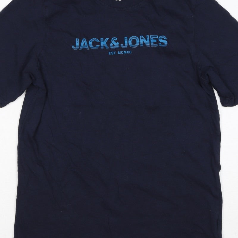 Additional view of Jack & Jones Teens Navy Blue XS Logo Graphic Crew Neck T-Shirt