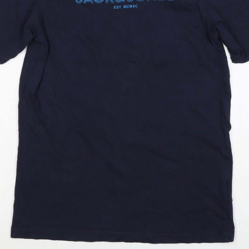 Additional view of Jack & Jones Teens Navy Blue XS Logo Graphic Crew Neck T-Shirt