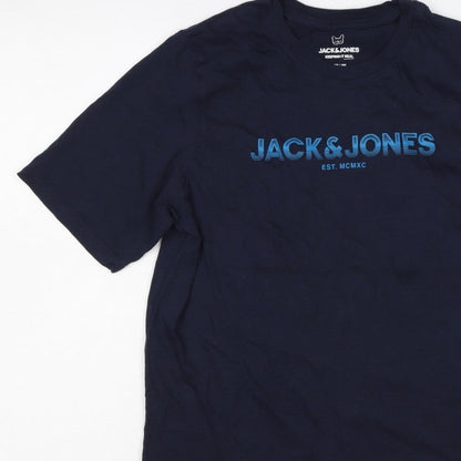 Additional view of Jack & Jones Teens Navy Blue XS Logo Graphic Crew Neck T-Shirt
