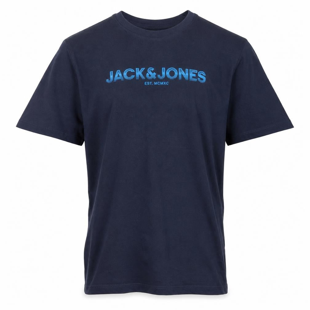 Front view of Jack & Jones Teens Navy Blue XS Logo Graphic Crew Neck T-Shirt