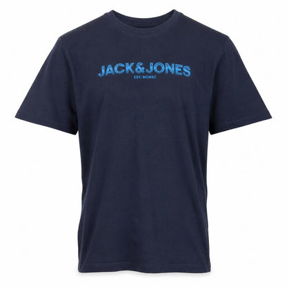 Front view of Jack & Jones Teens Navy Blue XS Logo Graphic Crew Neck T-Shirt