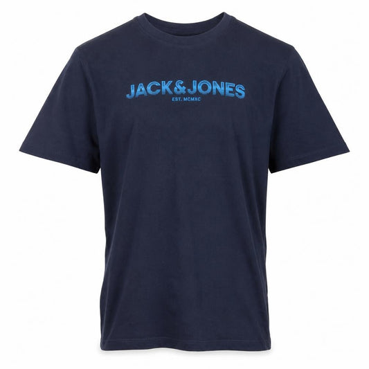 Front view of Jack & Jones Teens Navy Blue XS Logo Graphic Crew Neck T-Shirt