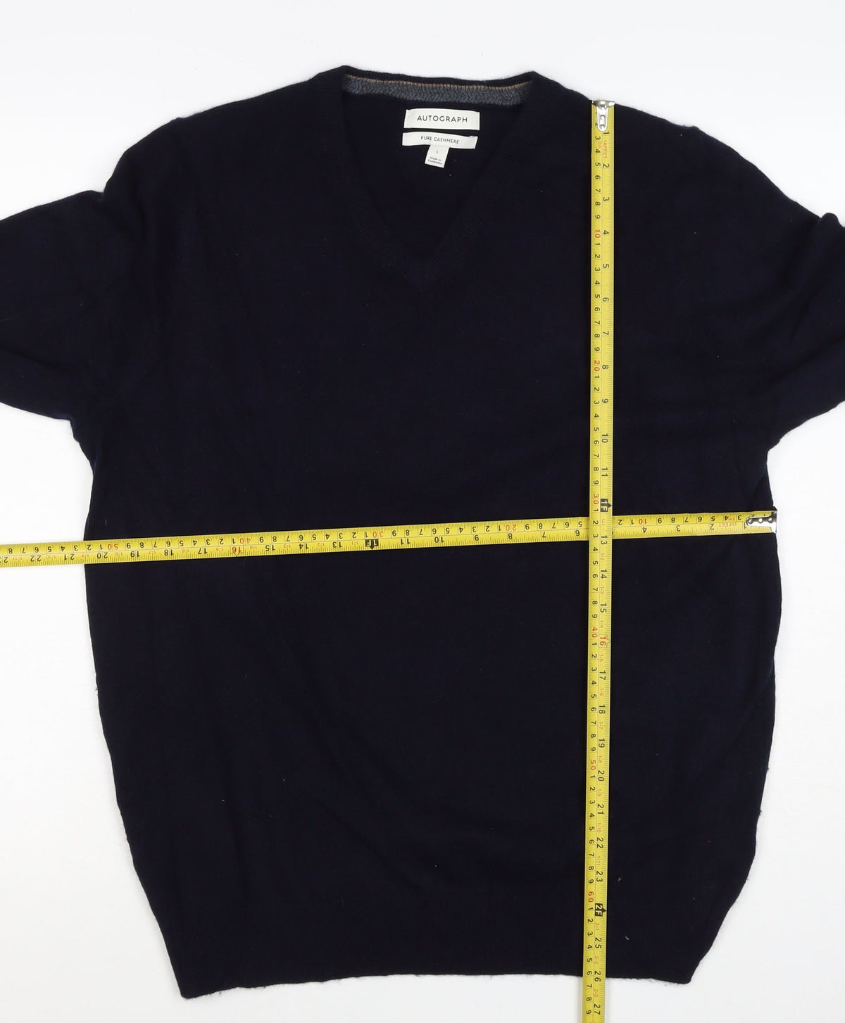 Autograph Men’s Blue L Pure Cashmere V-Neck Pullover Jumper