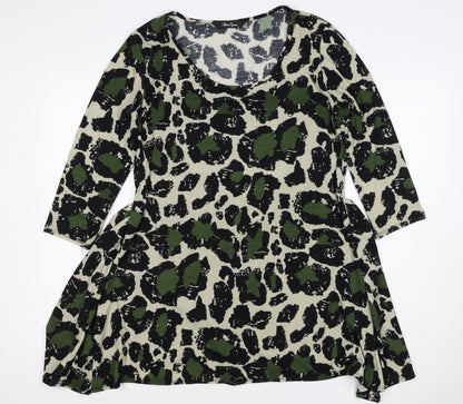 Mina Kenner Women’s Green Leopard Print Fit & Flare Dress UK 16
