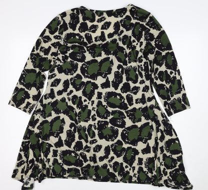 Mina Kenner Women’s Green Leopard Print Fit & Flare Dress UK 16
