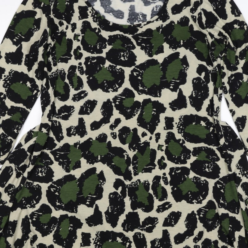 Mina Kenner Women’s Green Leopard Print Fit & Flare Dress UK 16