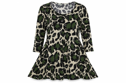 Mina Kenner Women’s Green Leopard Print Fit & Flare Dress UK 16