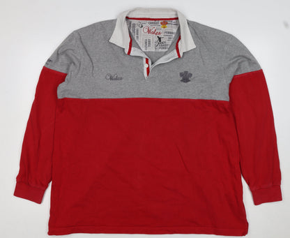 Wales Men’s Red Grey 2XL Long Sleeve Rugby Polo Shirt