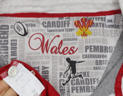 Wales Men’s Red Grey 2XL Long Sleeve Rugby Polo Shirt