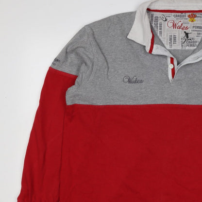 Wales Men’s Red Grey 2XL Long Sleeve Rugby Polo Shirt