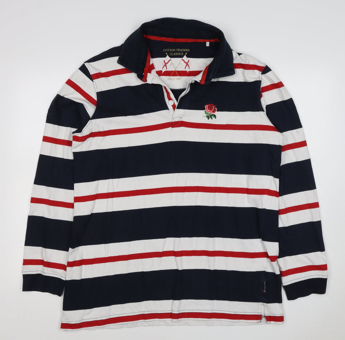 Cotton Traders Men’s Multicoloured 2XL Striped Long Sleeve Rugby Polo