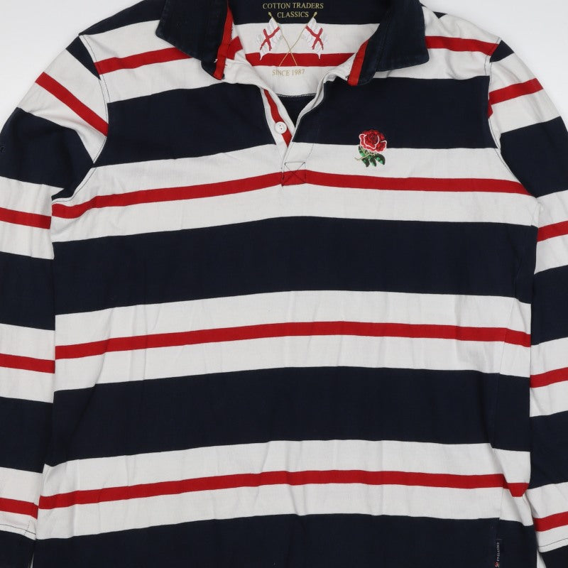 Cotton Traders Men’s Multicoloured 2XL Striped Long Sleeve Rugby Polo