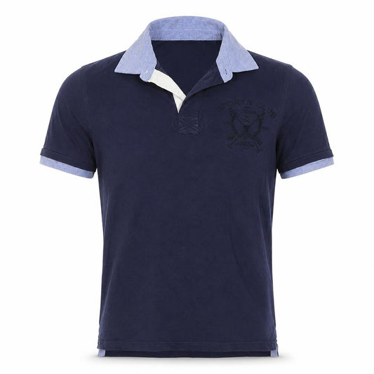 Front view of Crew Clothing Co Men’s Blue Small Embroidered Sports Club Polo Shirt
