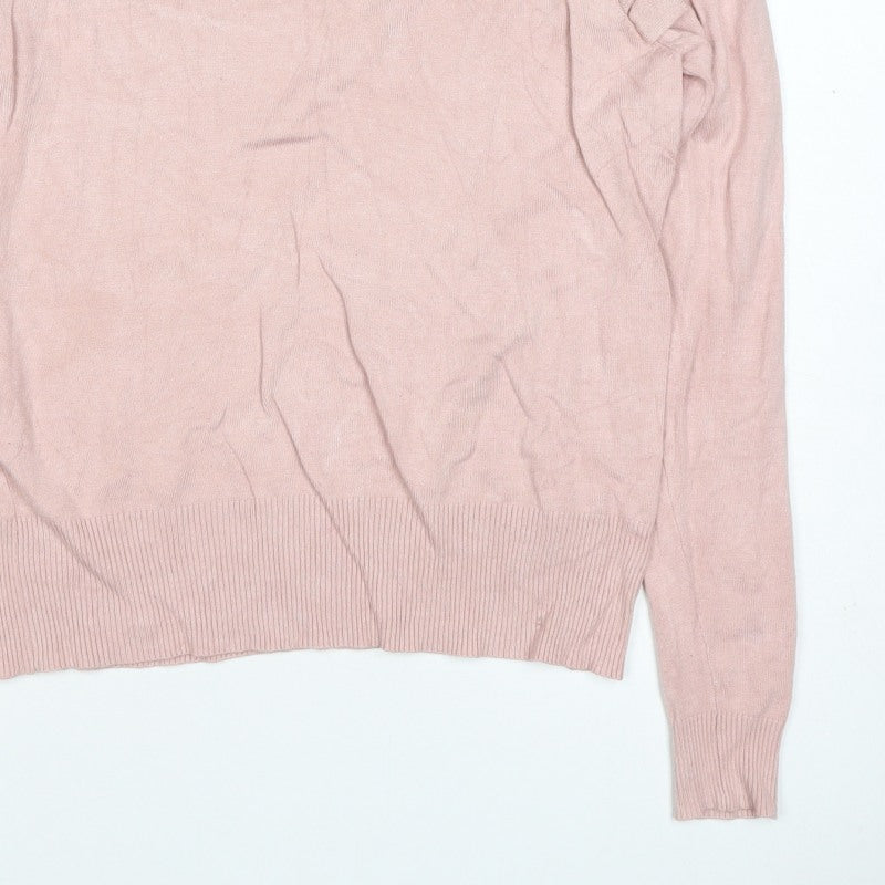 New Look Women Pink Size 14 Ruffle High Neck Knit Jumper