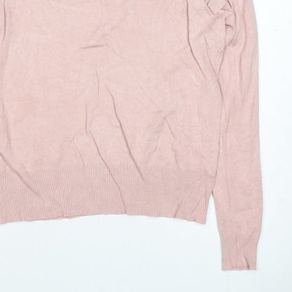 New Look Women Pink Size 14 Ruffle High Neck Knit Jumper