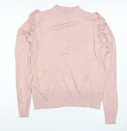 New Look Women Pink Size 14 Ruffle High Neck Knit Jumper