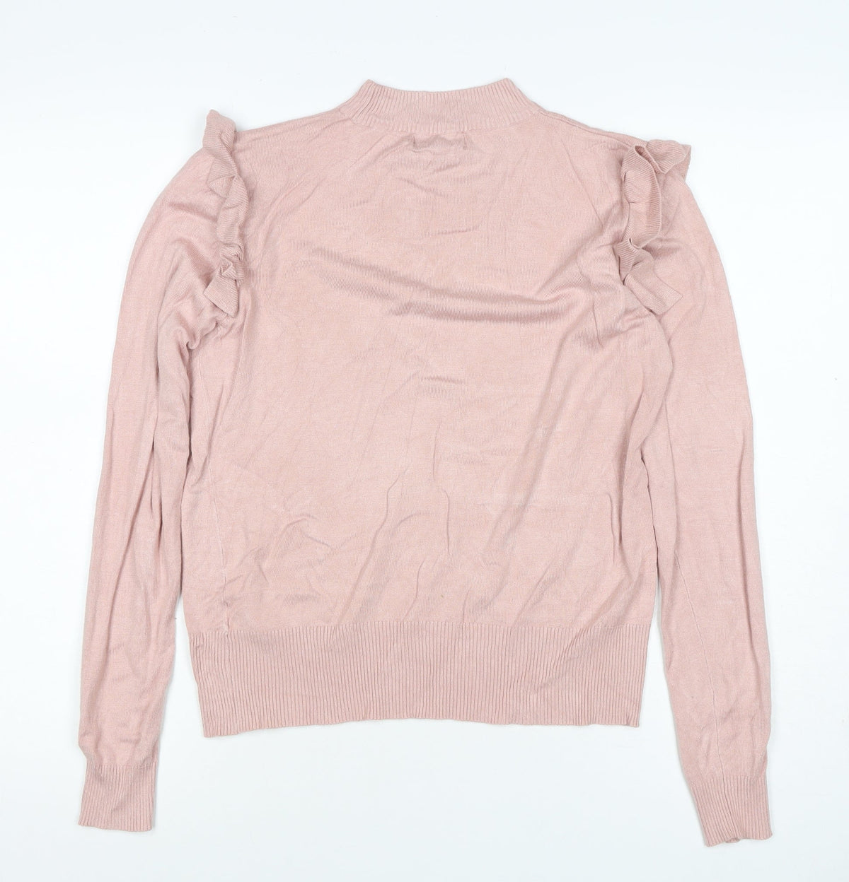 New Look Women Pink Size 14 Ruffle High Neck Knit Jumper