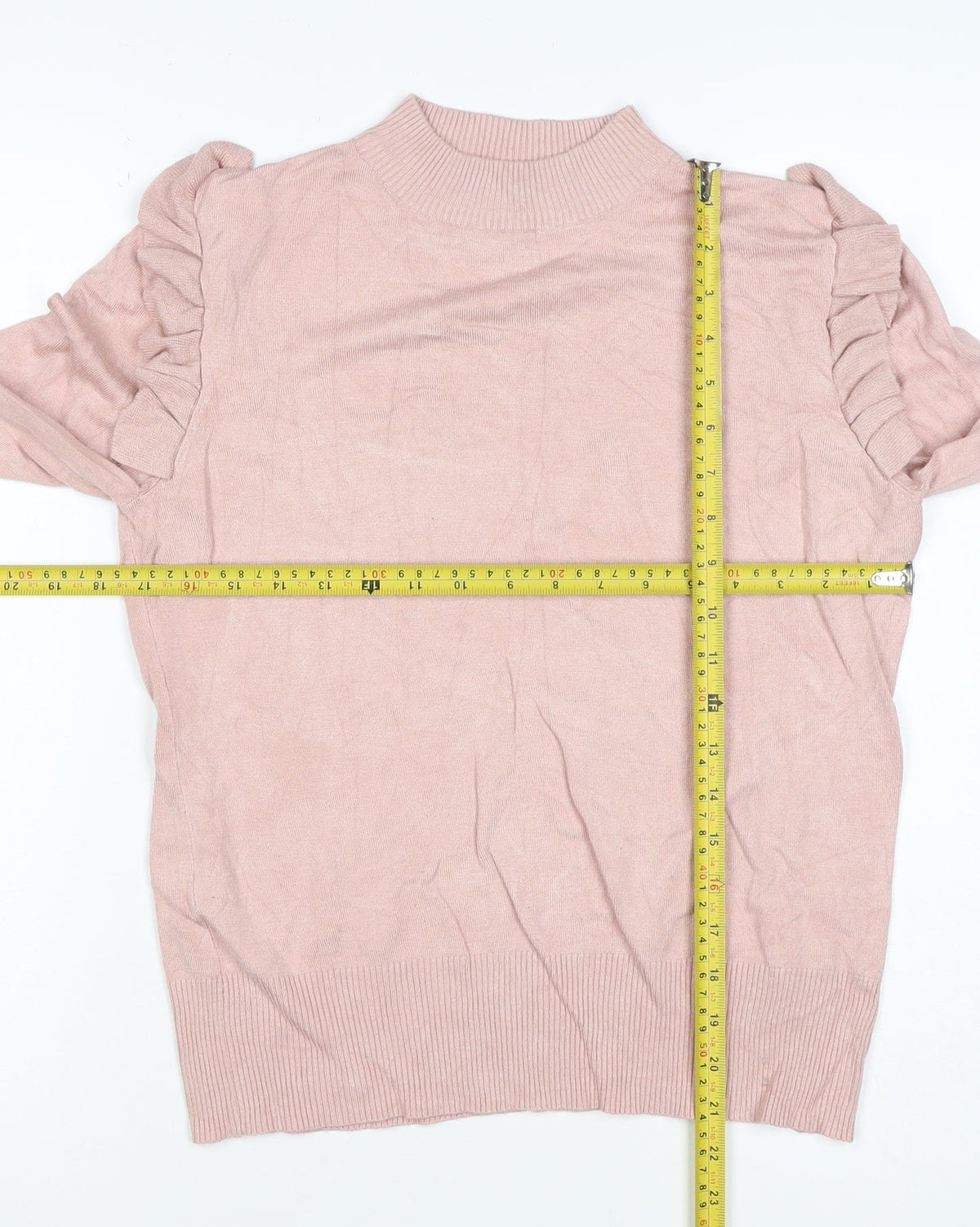 New Look Women Pink Size 14 Ruffle High Neck Knit Jumper