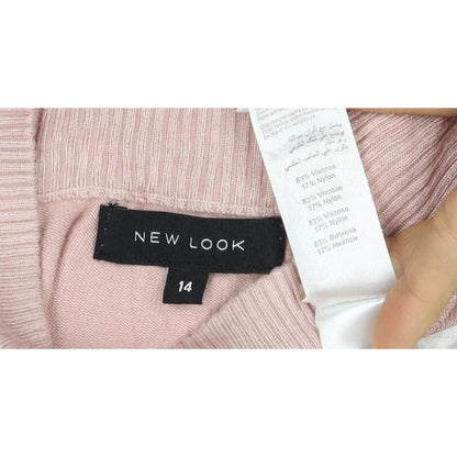 New Look Women Pink Size 14 Ruffle High Neck Knit Jumper
