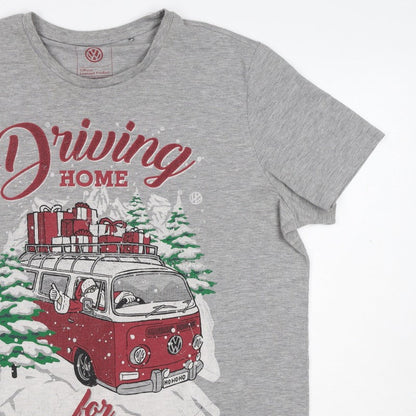 Volkswagen Mens Grey XL Christmas Driving Home Graphic T-Shirt