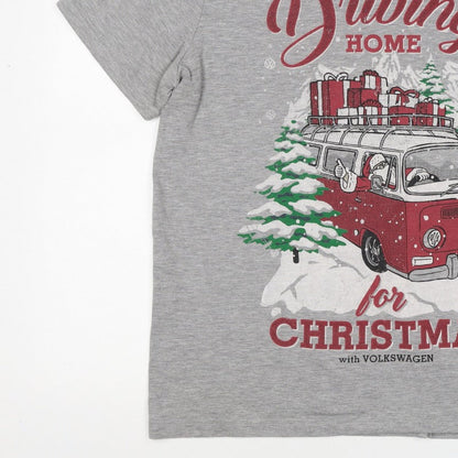 Volkswagen Mens Grey XL Christmas Driving Home Graphic T-Shirt
