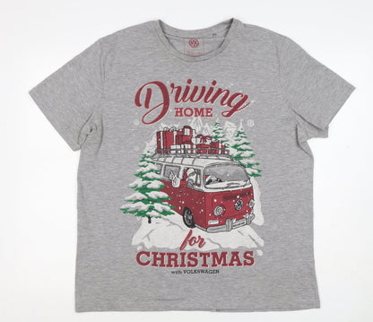 Volkswagen Mens Grey XL Christmas Driving Home Graphic T-Shirt