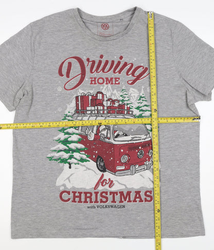 Volkswagen Mens Grey XL Christmas Driving Home Graphic T-Shirt