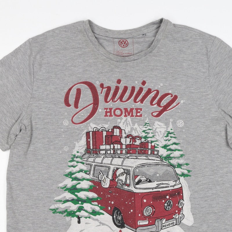 Volkswagen Mens Grey XL Christmas Driving Home Graphic T-Shirt