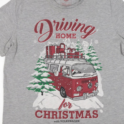 Volkswagen Mens Grey XL Christmas Driving Home Graphic T-Shirt