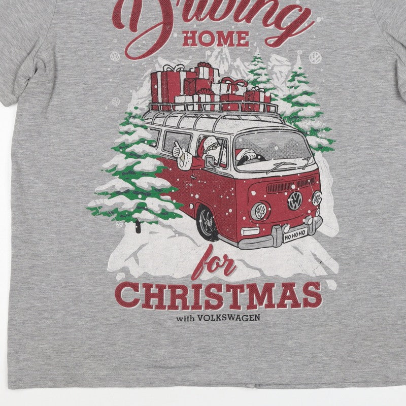 Volkswagen Mens Grey XL Christmas Driving Home Graphic T-Shirt