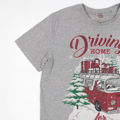 Volkswagen Mens Grey XL Christmas Driving Home Graphic T-Shirt