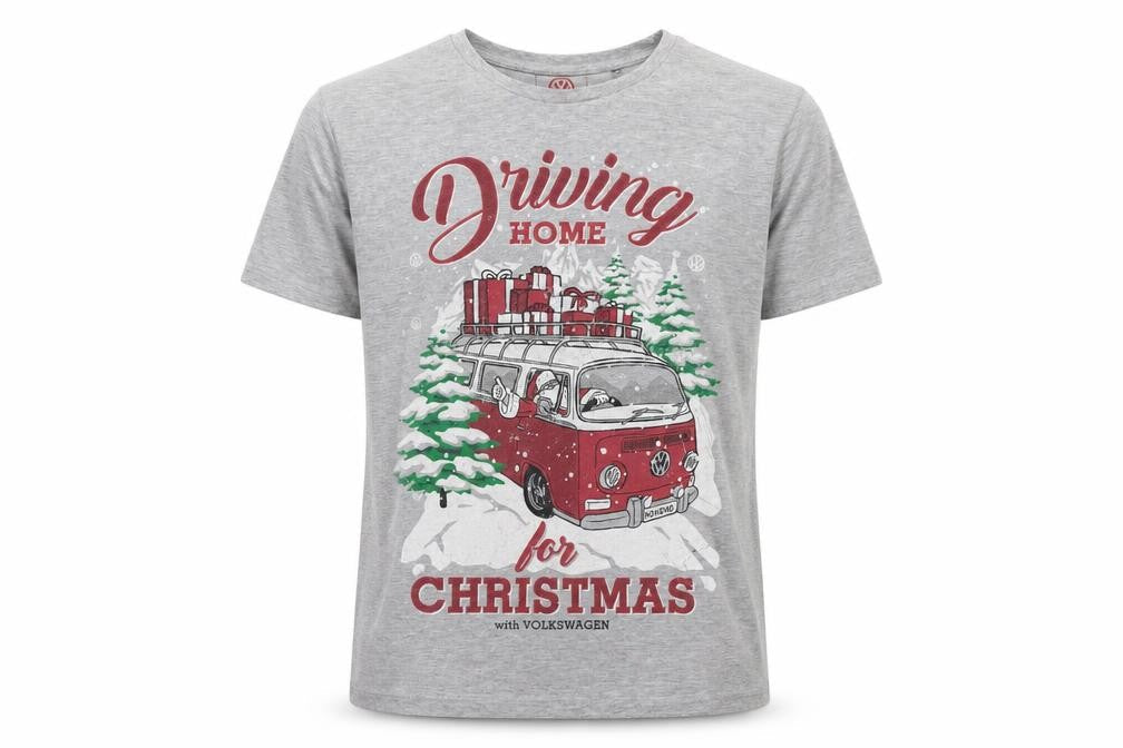Volkswagen Mens Grey XL Christmas Driving Home Graphic T-Shirt