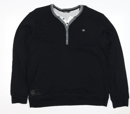 Next Men’s Black XL Cotton Henley Button Logo Sweatshirt