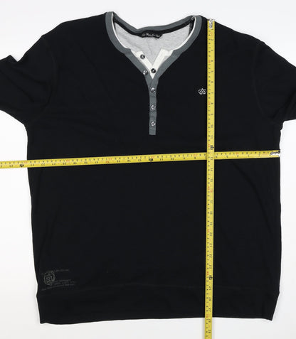 Next Men’s Black XL Cotton Henley Button Logo Sweatshirt