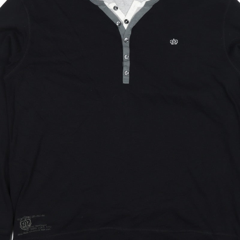 Next Men’s Black XL Cotton Henley Button Logo Sweatshirt