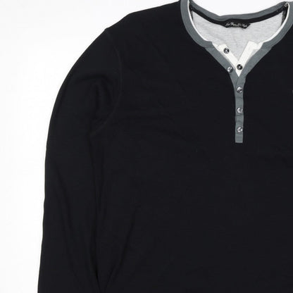 Next Men’s Black XL Cotton Henley Button Logo Sweatshirt