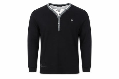 Next Men’s Black XL Cotton Henley Button Logo Sweatshirt