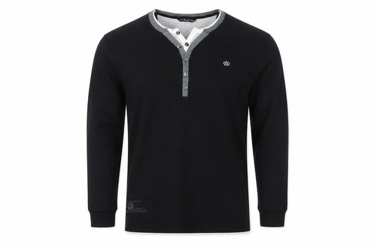 Front view of Next Men’s Black XL Cotton Henley Button Logo Sweatshirt
