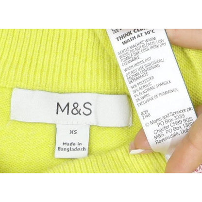 Marks & Spencer Women Yellow XS 95% Cashmere Crew Neck Pullover Jumper