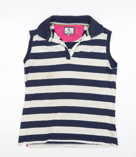 Hazy Blue Women’s Blue & White Striped Sleeveless Polo Top UK 14