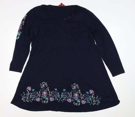Desigual Women Navy Floral A-Line Knee Length V-Neck Dress UK 18