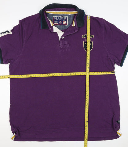 St George by Duffer Men's Purple XL Embroidered Logo Short Sleeve Polo